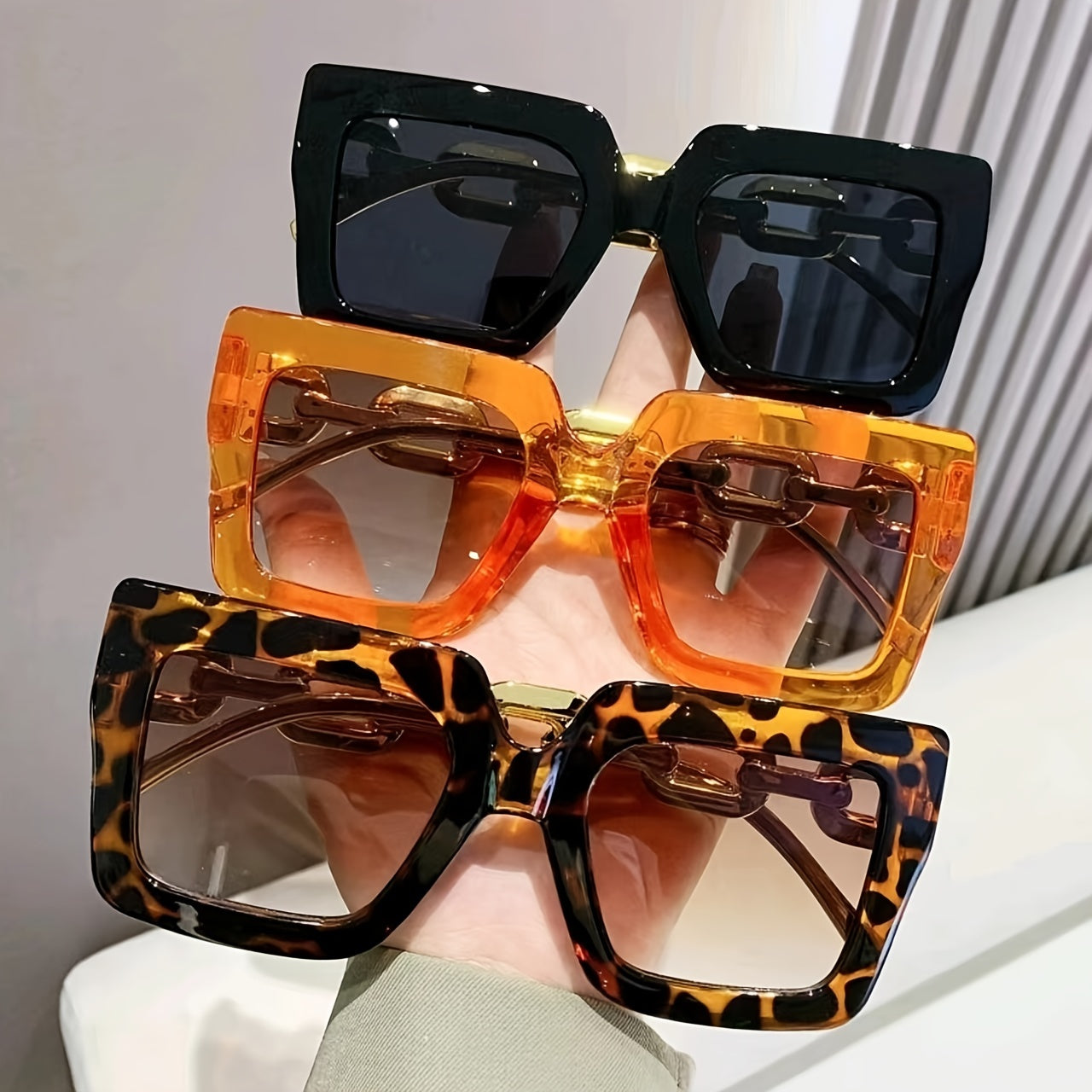 3 Pack Oversized Geometric Sunglasses, Vintage Outdoor Glasses For Travel